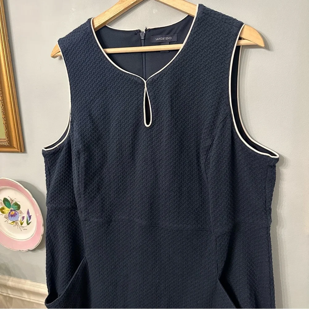 Lands End Navy Blue Sheath Dress Size 22W Classic Nautical Wedding Office Resort - Picture 2 of 10